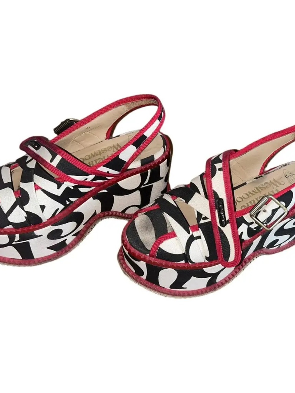 Vivienne Westwood Black and White Graphic Logo Platform Sandals - Picture 3 of 3
